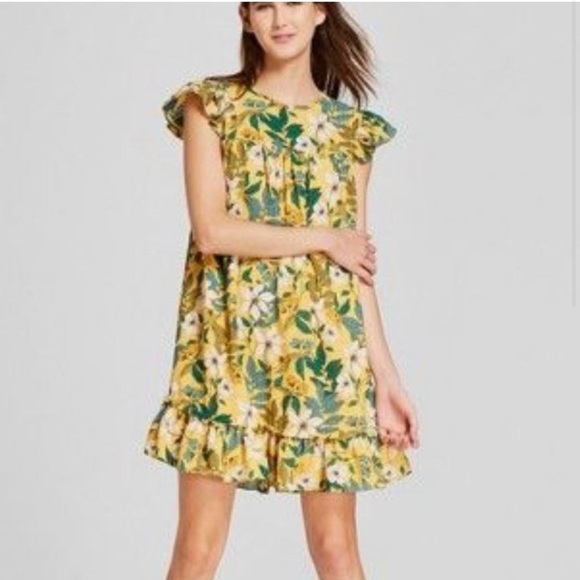 2/$30 Who What Wear - Yellow Floral Babydoll Dress - Picture 1 of 8
